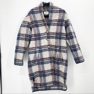 Isabel Marant Etoile Gabriel Plaid Wool Shacket Jacket Coat Blue 34